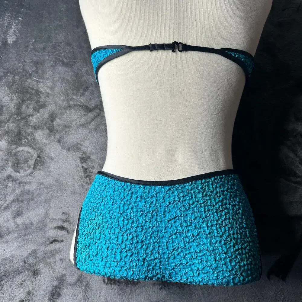 Vintage 80s/90s Bikini Swimwear Gabar Blue quilted Scrunched Women’s Size XS